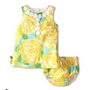 Lilly Pulitzer Yellow First Impressions Baby Shift Dress W/Diaper Cover.Sz 12-18